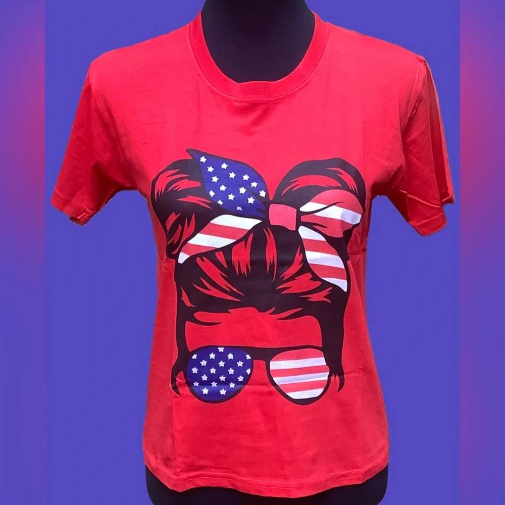 Visual Bliss Co Direct to Garment Red Graphic T-Shirt with Patriotic Design
